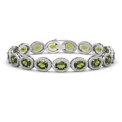 21.71 CTW Tourmaline & Diamond Halo Bracelet 10K White Gold - REF-338H9A - 40622