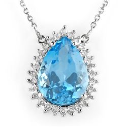 13.75 CTW Blue Topaz & Diamond Necklace 14K White Gold - REF-105M5H - 10230