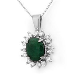 4.20 CTW Emerald & Diamond Pendant 14K White Gold - REF-78Y2K - 13606