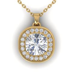 1.25 CTW Cushion Cut Certified VS/SI Diamond Art Deco Necklace 14K Yellow Gold - REF-402H9A - 30341