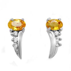 0.80 CTW Yellow Sapphire & Diamond Earrings 18K White Gold - REF-22A8X - 13918