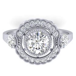 1.9 CTW Certified VS/SI Diamond Art Deco 3 Stone Ring 14K White Gold - REF-411X5T - 30546
