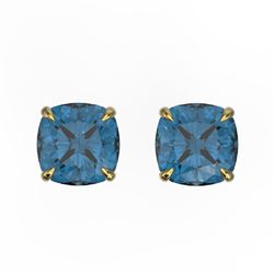 3 CTW Cushion Cut London Blue Topaz Designer Stud Earrings 18K Yellow Gold - REF-29A3X - 21750