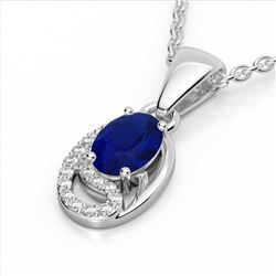 1.25 CTW Sapphire & Micro VS/SI Diamond Necklace 10K White Gold - REF-19Y6K - 22356
