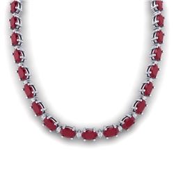 71.85 CTW Ruby & VS/SI Certified Diamond Eternity Necklace 10K White Gold - REF-563H6A - 29515