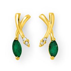 0.50 CTW Emerald & Diamond Earrings 10K Yellow Gold - REF-15H5A - 13234