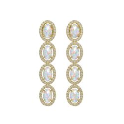 4.05 CTW Opal & Diamond Halo Earrings 10K Yellow Gold - REF-112A8X - 40519