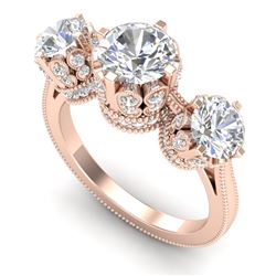 3.06 CTW VS/SI Diamond Solitaire Art Deco 3 Stone Ring 18K Rose Gold - REF-576K4W - 36849