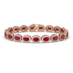 15.2 CTW Ruby & Diamond Halo Bracelet 10K Rose Gold - REF-255X3T - 40455