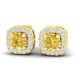 0.75 CTW Citrine & Micro Pave VS/SI Diamond Earrings Halo 18K Yellow Gold - REF-35A8X - 21172