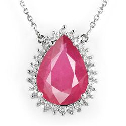 14.15 CTW Ruby & Diamond Necklace 18K White Gold - REF-168W2F - 14286