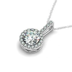 1 CTW Certified SI Diamond Solitaire Halo Necklace 14K White Gold - REF-171W3F - 29980