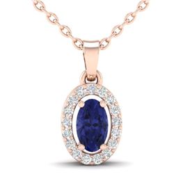 0.36 CTW Tanzanite & Micro Pave VS/SI Diamond Necklace Halo 14K Rose Gold - REF-20K4W - 21329