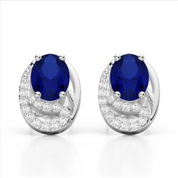 2.50 Sapphire & Micro VS/SI Diamond Stud Earrings 10K White Gold - REF-25M6H - 22338