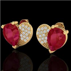 2.50 CTW Ruby & Micro Pave VS/SI Diamond Earrings 10K Yellow Gold - REF-33K8W - 20078