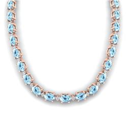 49.85 CTW Aquamarine & VS/SI Certified Diamond Eternity Necklace 10K Rose Gold - REF-494Y2K - 29501