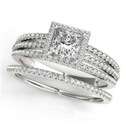 1.05 CTW Certified VS/SI Princess Diamond 2Pc Set Solitaire Halo 14K White Gold - REF-161A3X - 31382