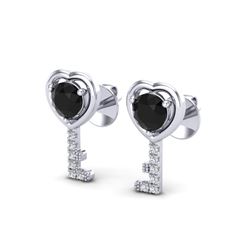 0.80 CTW Black VS/SI Diamond Micro Key To The Heart Earrings 14K White Gold - REF-32W5F - 22669