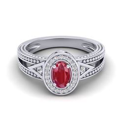 0.83 CTW Ruby & VS/SI Diamond Designer Solitaire Halo Fashion Ring 10K White Gold - REF-25A8X - 2083