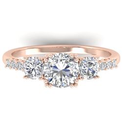 1.5 CTW Certified VS/SI Diamond Art Deco 3 Stone Ring 14K Rose Gold - REF-215Y3K - 30460