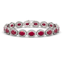 22.89 CTW Ruby & Diamond Halo Bracelet 10K White Gold - REF-291X5T - 40604