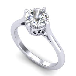 1.25 CTW VS/SI Diamond Solitaire Art Deco Ring 18K White Gold - REF-490M9H - 37226