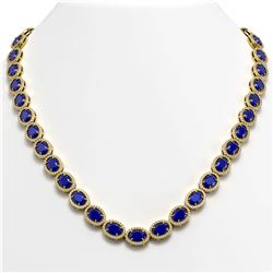 52.15 CTW Sapphire & Diamond Halo Necklace 10K Yellow Gold - REF-655H3A - 40561