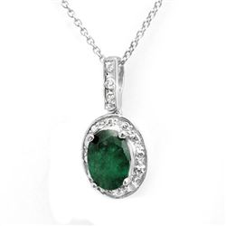 1.02 CTW Emerald & Diamond Pendant 18K White Gold - REF-18N5Y - 14212
