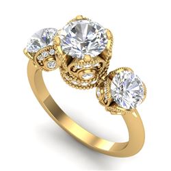 3 CTW VS/SI Diamond Solitaire Art Deco 3 Stone Ring 18K Yellow Gold - REF-649Y3K - 36868
