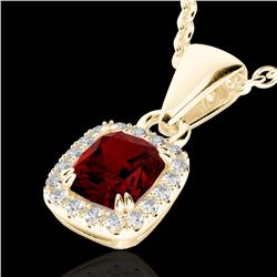 1.25 CTW Garnet & Micro Pave VS/SI Diamond Halo Necklace 10K Yellow Gold - REF-27Y3K - 22885