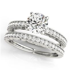 1.38 CTW Certified VS/SI Diamond Solitaire 2Pc Wedding Set Antique 14K White Gold - REF-376F4N - 314