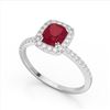 Image 2 : 1.25 CTW Ruby & Micro Pave VS/SI Diamond Halo Ring 10K White Gold - REF-34T2M - 22908