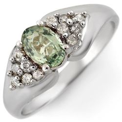0.90 CTW Green Sapphire & Diamond Ring 10K White Gold - REF-36Y4K - 10741