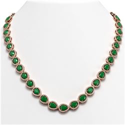 45.93 CTW Emerald & Diamond Halo Necklace 10K Rose Gold - REF-674X2T - 41043