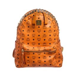 MCM Orange Visetos Coated Canvas Medium Stark Pyramid Crown Top Backpack