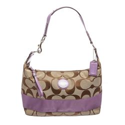 Coach Brown Monogram Canvas Purple Trim Stripe Hobo Bag