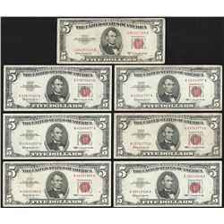 Lot of (7) 1953 & 1963 $5 Legal Tender Notes