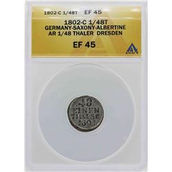 1802-C Germany-Saxony 1/48 Thaler Dresden Coin ANACS XF45