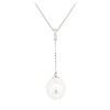 Image 2 : 0.10 ctw Diamond and Pearl Pendant with Chain - 14KT White Gold