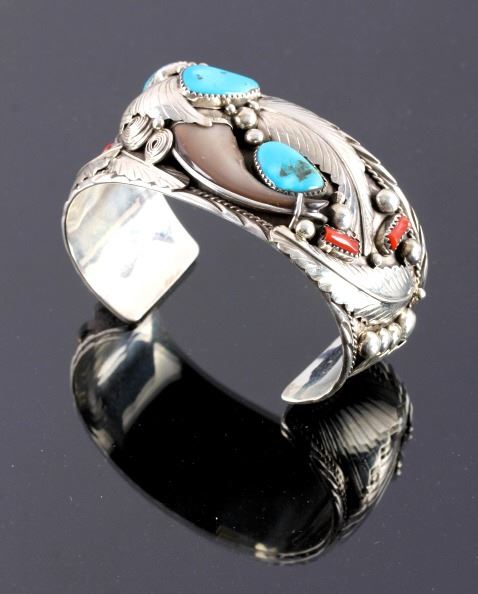Navajo Sterling Silver Turquoise Bear Claw Cuff