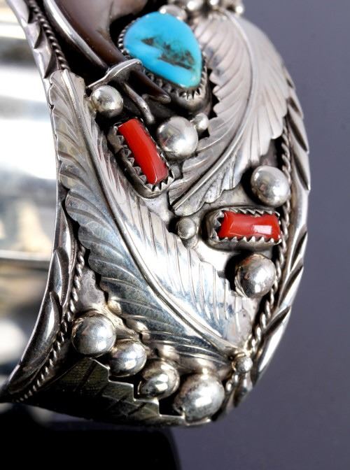 Navajo Sterling Silver Turquoise Bear Claw Cuff