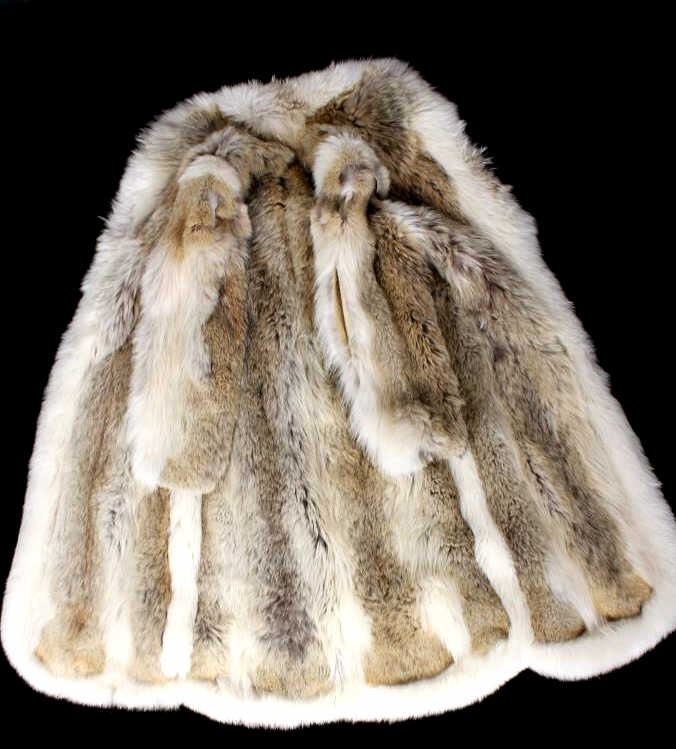 Full Length Grey Wolf Fur Coat With White Fox Trim