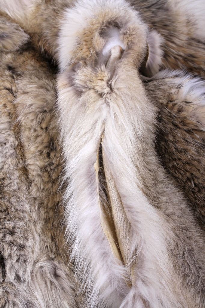 Full Length Grey Wolf Fur Coat With White Fox Trim