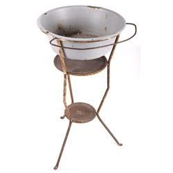 Antique Western Enamelware Wash Basin w/ Stand