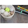 Image 2 : PAIL OF SOFTBALLS AND GLOVE AND BATS