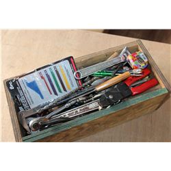 WOOD BOX OF TOOLS