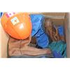 Image 1 : LARGE BOX OF COVERALLS BOOTS AND HARDHAT