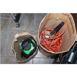 BOX OF EXTENSION CORDS AND SPRAYER