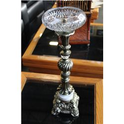 VINTAGE GLASS AND METAL ASHTRAY STAND