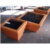 Image 2 : THREE PIECE OAK COFFEE TABLE SET WITH SHADOW BOX GLASS TOP STORAGE